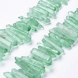 Honeyhandy Natural Quartz Crystal Beads Strands, Dyed, Pillar, Pale Green, 15~30x4~8x4~7mm, Hole: 1mm, 8 inch