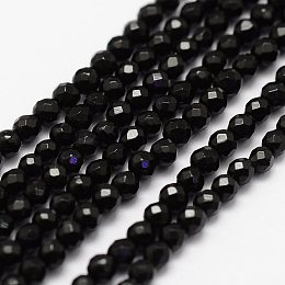 Honeyhandy Natural Black Onyx Beads Strands, Faceted, Round, Dyed, 2mm, Hole: 0.5mm,  about 175pcs/strand, 14.9 inch(38cm)