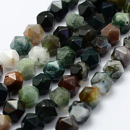 Honeyhandy Natural Indian Agate Beads Strands, Faceted, Round, 8x7mm, Hole: 1.5mm, about 49pcs/strand, 14.9 inch(38cm)