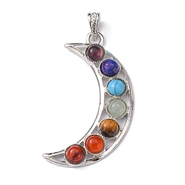 Honeyhandy Chakra Jewelry Alloy Bezel Gemstone Big Pendants, Crescent Moon, Platinum Metal Color, 60x35x8mm, Hole: 7x4mm