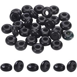 NBEADS 30 Pcs Gemstone European Beads, 10mm Natural Black Stone Large Hole Beads Dreadlock Beads Loose Rondelle Spacer Hair Beads for Charm Bracelet Jewelry Making, Hole: 4mm