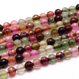 Honeyhandy Dyed Natural Agate Faceted Round Beads Strands, Colorful, 4mm, Hole: 1mm, about 90~95pcs/strand, 14.5 inch