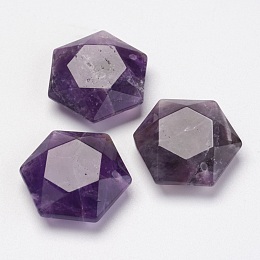 Honeyhandy Natural Amethyst Pendants, Hexagon, 28~29x25x9~10mm, Hole: 1.5mm