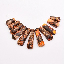 Honeyhandy Assembled Bronzite and Imperial Jasper Beads Strands, Graduated Fan Pendants, Focal Beads, Dyed, Dark Orange, 17~40x9~9.5x5~6mm, Hole: 1mm, 11pcs/strand, 3.54 inch