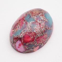 Honeyhandy Synthetic Silver Line and Regalite/Imperial Jasper/Sea Sediment Jasper, Oval, Deep Pink, 18x13x6mm