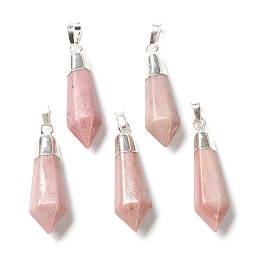 Honeyhandy Natural Rhodochrosite Pendants, with Silver Brass Findings, Faceted, Bullet, 40x12x11mm, Hole: 7x5mm