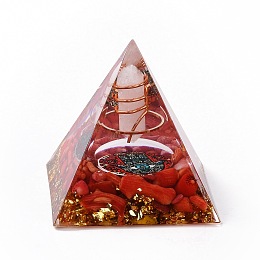 Honeyhandy Resin Orgonite Pyramid Home Display Decorations, with Natural Gemstone Chips, Red, 50x50x50mm