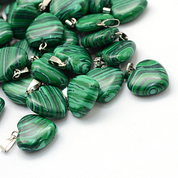 Honeyhandy Heart Dyed Synthetic Malachite Pendants, with Platinum Tone Brass Findings, 17~19x15~16x5~8mm, Hole: 2x7mm