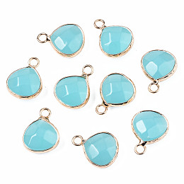 Honeyhandy Natural White Jade Pendants, with Nickel Free Brass Findings, Faceted, Dyed, teardrop, Golden, Pale Turquoise, 17.5x13.5x6.5mm, Hole: 2mm