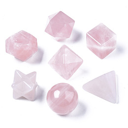 Honeyhandy Natural Rose Quartz Beads, No Hole/Undrilled, Chakra Style, for Wire Wrapped Pendant Making, 3D Shape, Round & Cube & Triangle & Merkaba Star & Bicone & Octagon & Polygon, 13.5~21x13.5~22x13.5~20mm