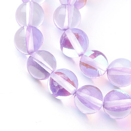 Honeyhandy Synthetic Moonstone Beads Strands, Holographic Beads, Dyed, Round, Lilac, 6mm, Hole: 1mm, about 60~62pcs/strand, 14~15 inch