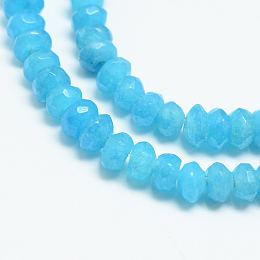 Honeyhandy Natural White Jade Bead Strands, Dyed, Faceted, Rondelle, Deep Sky Blue, 4x3mm, Hole: 1mm, about 110~113pcs/strand, 13.78~14.17 inch(35~36cm)