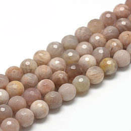 Honeyhandy Natural Sunstone Beads Strands, Faceted(128 Facets), Round, 8~9mm, Hole: 1mm, about 45~50pcs/strand, 15.7 inch