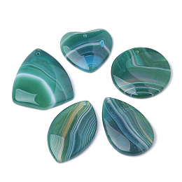 Honeyhandy Dyed Natural Striped Agate/Banded Agate Pendants, Mixed Shape, Teal, 36~54x32~41x5~7mm, Hole: 2mm