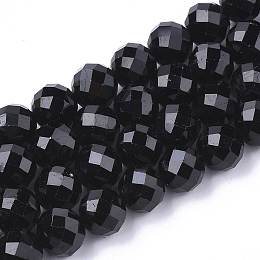 Honeyhandy Natural Black Tourmaline Beads Strands, Faceted, Round, 4~4.5x4mm, Hole: 1mm, about 49pcs/strand, 7.48 inch