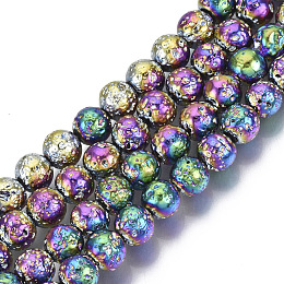 Honeyhandy Electroplated Natural Lava Rock Beads Strands, Round, Bumpy, Colorful, 6.5mm, Hole: 1mm, about 60pcs/Strand, 14.96 inch(38cm)