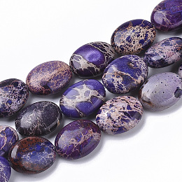 Honeyhandy Natural Imperial Jasper Beads Strands, Dyed, Oval, Indigo, 16x12x6mm, Hole: 1.4mm, about 25pcs/Strand, 15.75 inch(40cm)