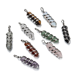 Honeyhandy Natural & Synthetic Gemstone Pendants, with Platinum Iron Findings, Bullet, 42~48.5x10.5~12.5x10.5~11.5mm, Hole: 5x3mm