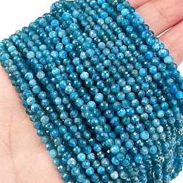 Honeyhandy Natural Apatite Beads Strands, Faceted, Round, 3mm, Hole: 0.6mm, about 120pcs/strand, 15''(38.1cm)