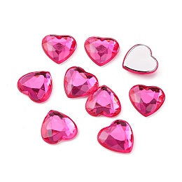 Honeyhandy Imitation Taiwan Acrylic Rhinestone Cabochons, Flat Back & Faceted, Heart, Camellia, 12x12x2.5mm, about 500pcs/bag