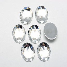 Honeyhandy Acrylic Rhinestone Flat Back Cabochons, Faceted, Bottom Silver Plated, Oval, Clear, 40x30x7~7.5mm