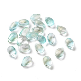 Honeyhandy Transparent Glass Charms, Glitter Gold Powder, Teardrop, Cyan, 9x6x5mm, Hole: 1mm