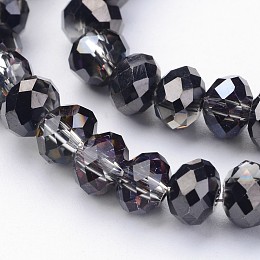 Honeyhandy Half Plated Faceted Rondelle Electroplate Glass Beads Strands, Black Plated, 6x4mm, Hole: 1mm, about 100pcs/strand, 18.1 inch