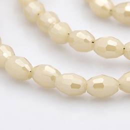 Honeyhandy Pearl Luster Plated Imitation Jade Glass Faceted Rice Beads Strands, Pale Goldenrod, 6x4mm, Hole: 1mm, about 72pcs/strand, 16 inch