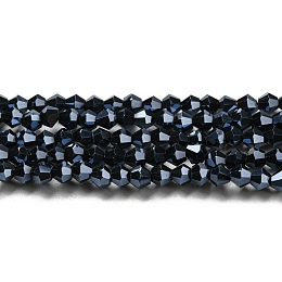 Transparent Electroplate Glass Beads Strands, Pearl Luster Plated, Faceted, Bicone, Black, 3x2.5mm, Hole: 0.7mm, about 162~185pcs/strand, 12.76~14.61 inch(32.4~37.1cm)