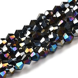 Honeyhandy Transparent Electroplate Glass Beads Strands, AB Color Plated, Faceted, Bicone, Black, 3.5~3.8mm, about 113~115pcs/strand, 36~36.5cm