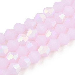 Honeyhandy Imitation Jade Bicone Frosted Glass Bead Strands, Half AB Color Plated, Faceted, Pearl Pink, 4x4mm, Hole: 1mm, about 86~89pcs/strand, 12.20~12.68 inch(31~32.2cm)