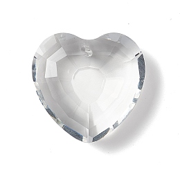 Honeyhandy Transparent Glass Pendants, for Chandelier Crystal Hanging Pendants, Faceted, Heart, Clear, 32x33x13.5mm, Hole: 1.8mm