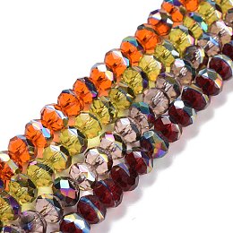 Transparent Electroplate Glass Beads Strands, Faceted, Rondelle, Half Rainbow Plated, Mixed Color, 7.5~8x6.5mm, Hole: 1.4mm, about 65pcs/strand, 16.54 inch(42cm)