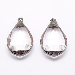 Honeyhandy Faceted Glass Big Pendants, with Brass Finding, teardrop, Gunmetal, 51x30x15mm, Hole: 5x8mm