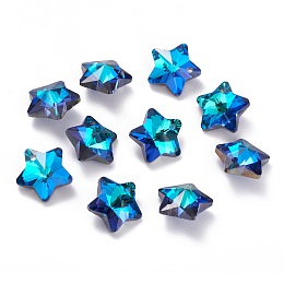 Honeyhandy Electroplate Glass Charms, Faceted, Star, Dodger Blue, 13x13.5x7mm, Hole: 1.2mm