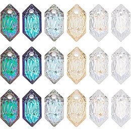 18Pcs 6 Colors Embossed Bicone Faceted Glass Rhinestone Charms 13x6.5mm Bicone Necklace Pendants Gemstone Charms Embossed Glass Rhinestone for Jewelry Making, Hole: 1.5mm