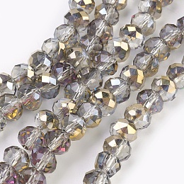 Honeyhandy Electroplate Glass Beads Strands, Half Plated, Faceted, Rondelle, Silver, 6x4~5mm, Hole: 0.8~1mm, about 88~92pcs/strand, 15.5 inch~16 inch(39~45cm)