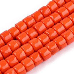 Honeyhandy Opaque Solid Glass Bead Strands, Column, Orange Red, 5~5.5x4~4.5mm, Hole: 1.4mm, about 95~99pcs/strand, 15.28 inch~39.3 inch(38.8~39.3cm)