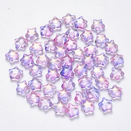 Arricraft Spray Painted Glass Beads, with Glitter Powder, Star, Lilac, 8x8.5x4mm, Hole: 1mm