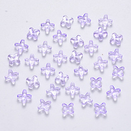 Arricraft Transparent Spray Painted Glass Beads, with Glitter Powder, Clover, Lilac, 8x8x3mm, Hole: 0.9mm