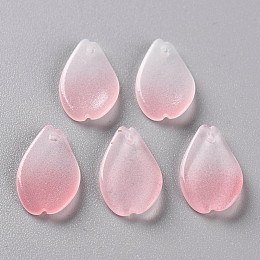 Honeyhandy Two Tone Transparent Spray Painted Glass Pendants, Petaline, Pink, 16x9.5x2mm, Hole: 1mm