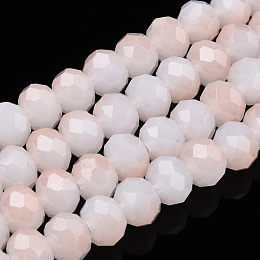 Two-Tone Imitation Jade Glass Beads Strands, Faceted, Rondelle, Misty Rose, 8x7mm, Hole: 1.5mm, about 65~66pcs/strand, 16.06 inch~16.34 inch(40.8~41.5cm)