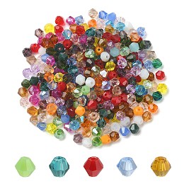 Honeyhandy Glass Beads, Faceted, Bicone, Mixed Style, Mixed Color, 4.5x4mm, Hole: 1mm, about 300pcs/bag