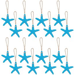 Arricraft 16 Pcs Undrilled Resin Starfish, 2.2" Starfish Ornaments with Hemp Rope for Wedding Party, Home Decor, Dark Turquoise