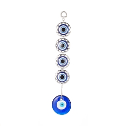 Honeyhandy Handmade Lampwork & Resin Evil Eye Pendant Decorations, with CCB Plastic Finding, Iron Ring and Chain, Antique Silver & Platinum, 260mm, Hole: 13x10mm