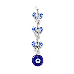 Honeyhandy 3 Elephants Pendant Decorations, Handmade Lampwork & CCB Plastic Evil Eye Hanging Ornaments, Blue, 226mm, Hole: 11mm