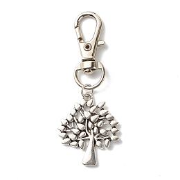 Honeyhandy Tree of Life Tibetan Style Alloy Keychain, with Swivel Lobster Claw Clasps and Iron Open Jump Rings, Antique Silver, 60mm, Hole: 10.5x6.4mm