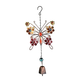 Honeyhandy Iron Wind Chimes, Small Wind Bells Handmade Pendants, with Glass Rhinestone and Acrylic Beads, Butterfly, Colorful, 410mm