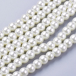 Arricraft Glass Pearl Beads Strands, Pearlized, Round, Creamy White, 8mm, Hole: 1mm, about 105pcs/strand, 32"