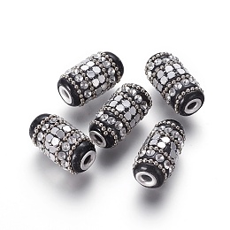 Honeyhandy Handmade Indonesia Beads, with Iron Chains, Rhinestone and Brass Findings, Column, Platinum, 25x13mm, Hole: 3.2mm